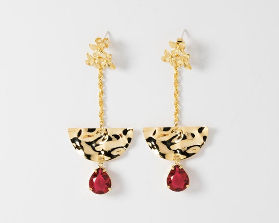 Ruby drop Earrings/Gold Dangle Earrings/Valentines gift/ | Etsy