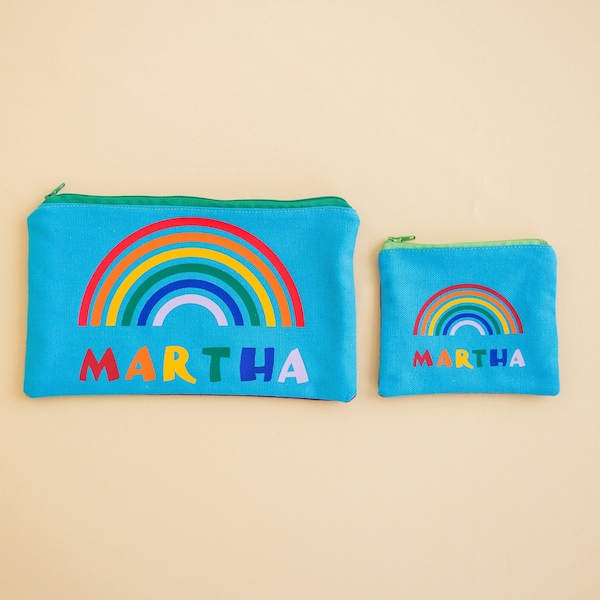 Custom rainbow coin purse, personalised pencil case for girls, handmade birthday gift for kids, for toddlers, back to school for grandchild