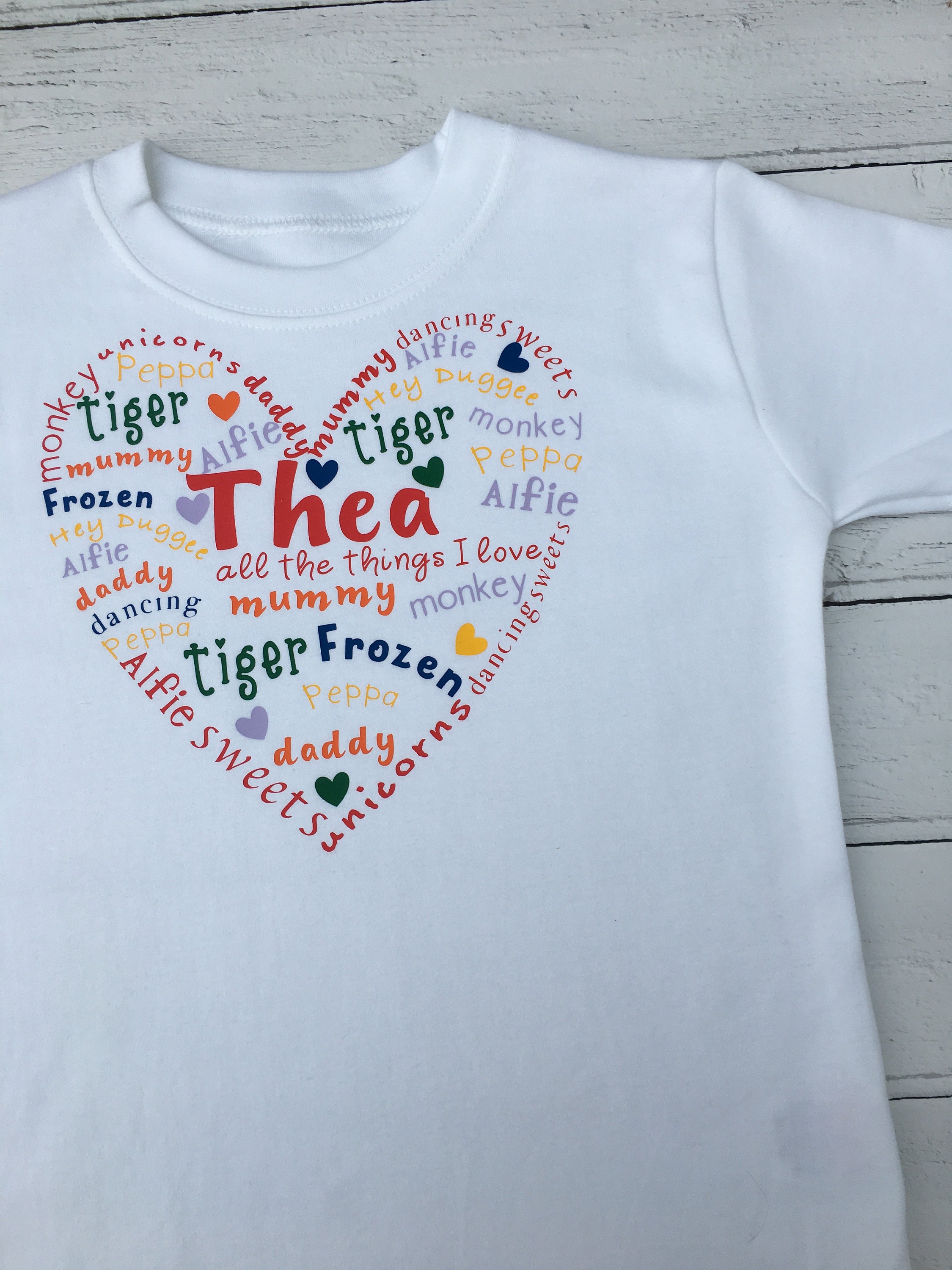Personalised kids t-shirt. What does your child love? Put it in a hea…