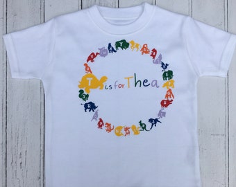 Kids personalised animal t-shirt, ages 1-6