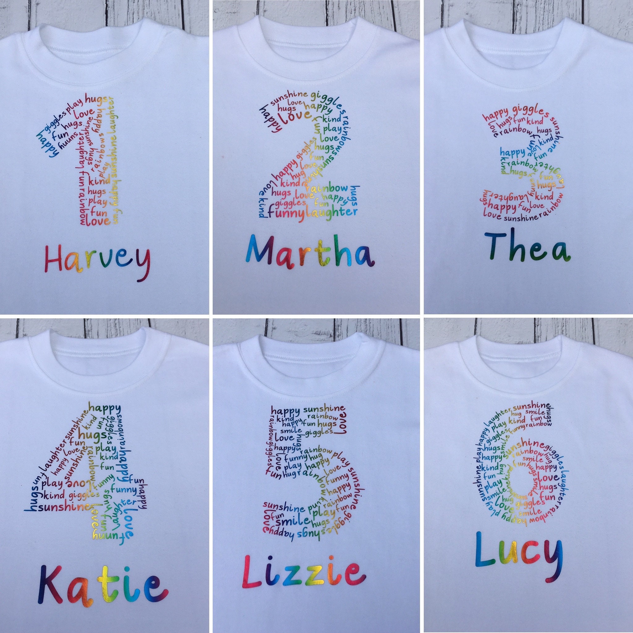 Personalised name and number unisex white cotton t-shirts for ages 1-…