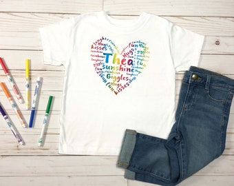 Kids personalised heart t-shirt, custom tee kids, birthday shirt for daughter, for toddlers, for girls, birthday gift for granddaughter