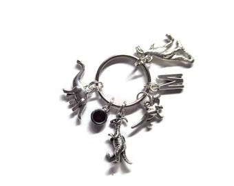 Personalised DINOSAUR charm keyring or bag clip gift, Jurassic history palaeontologist present