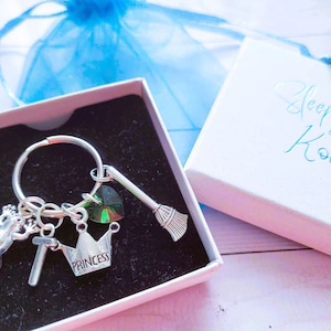 Personalised Princess TIANA themed silver keyring OR bag clip add initial gift,  princess frog party bag favor Xmas birthday present