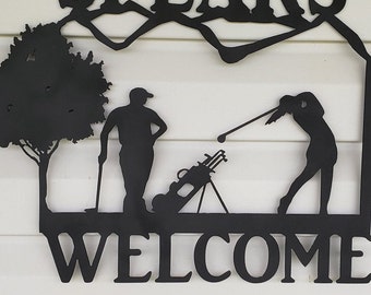Personalized Couple Golfing Metal Sign