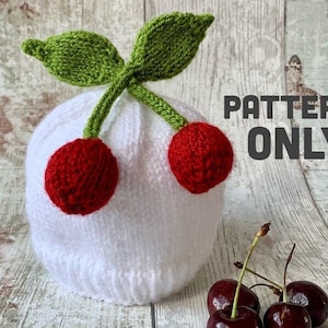 Knitting Pattern, Cherry Baby Hat, Sizes 0-3m, 3-6m, 6-12m, Toddler, Digital Download, PDF, English, Girl, Boy, Winter Hat, Fruit Hat