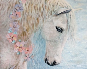 Interior picture handmade-Horse painted on canvas-Beautiful horse -  Home decor- Original acrylic painting!!