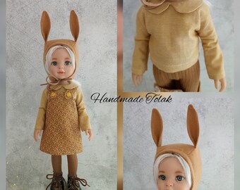 Outfit Paola Reina 32cm 13 Blouse, dungaree dress, bonnet cap, tights, shoes, Variants