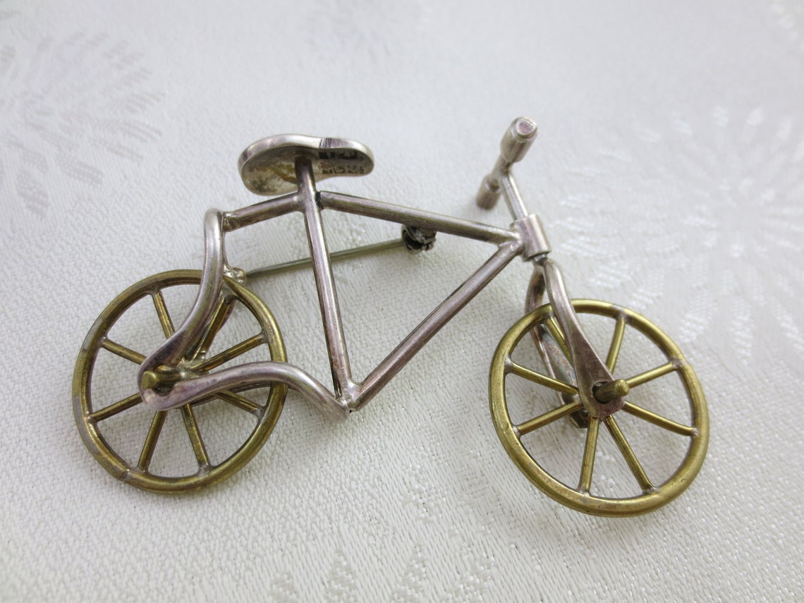 Vintage Large Moveable Solid Sterling Silver Bicycle Pin Bike Etsy