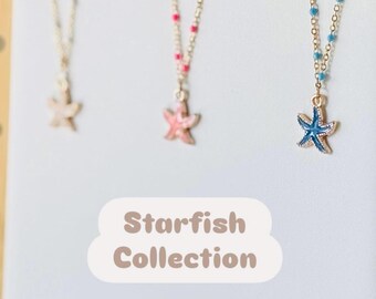 Collar con colgante de estrella de mar esmaltado: acero inoxidable chapado en oro resistente al deslustre