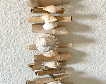 Guirnalda de conchas de madera flotante: decoración de playa para colgar en la pared, decoración costera