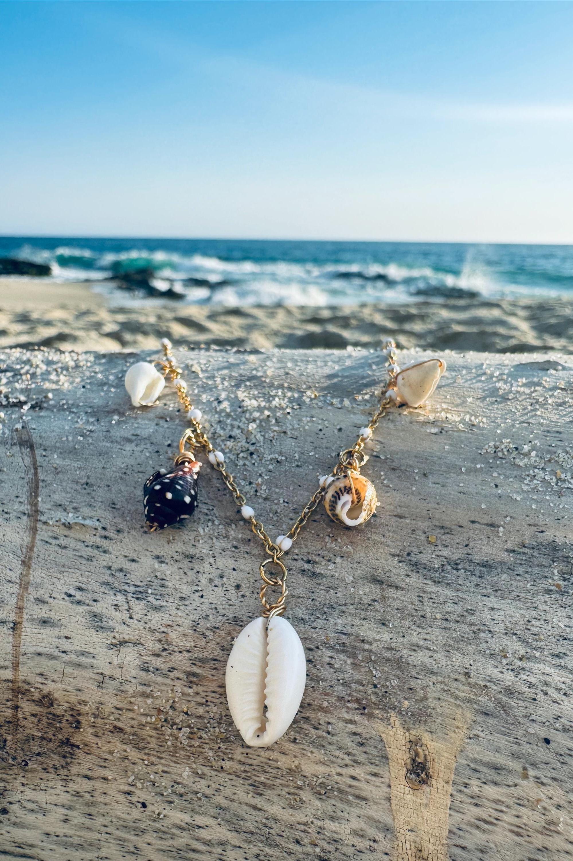 Gold Filled Shell Charm Necklace: Cowrie & Conch Shells - Etsy