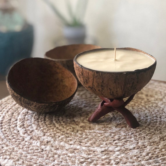 Natural Wooden Candle Pot with Hand Poured Wax - 3-1/2 x 3-1/2