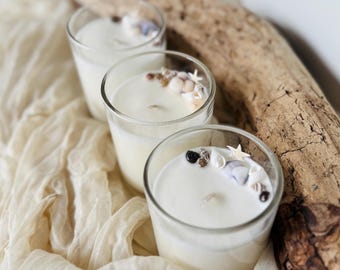 Vela de concha costera con tapa de bambú / 100 % cera de soja / Aceites aromáticos de lujo