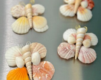 Imán de mariposa con forma de concha: decoración costera hecha a mano