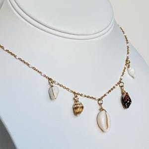Sara&#39;s EXCLUSIVE, white dots beach charm necklace - TARNISH RESISTANT summer necklace - sea shell necklace - summer necklace - cowrie shell