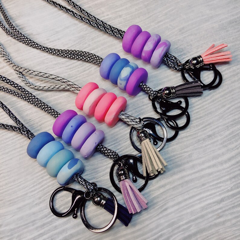 polka dot ID badge necklace trendy accessory neon bead ID badge bright polymer clay bead lanyard teachers gift student ID holder