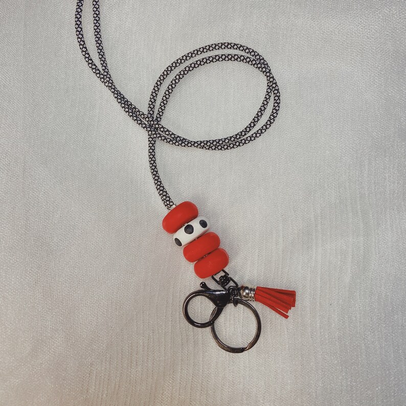 polka dot ID badge necklace trendy accessory neon bead ID badge bright polymer clay bead lanyard teachers gift student ID holder