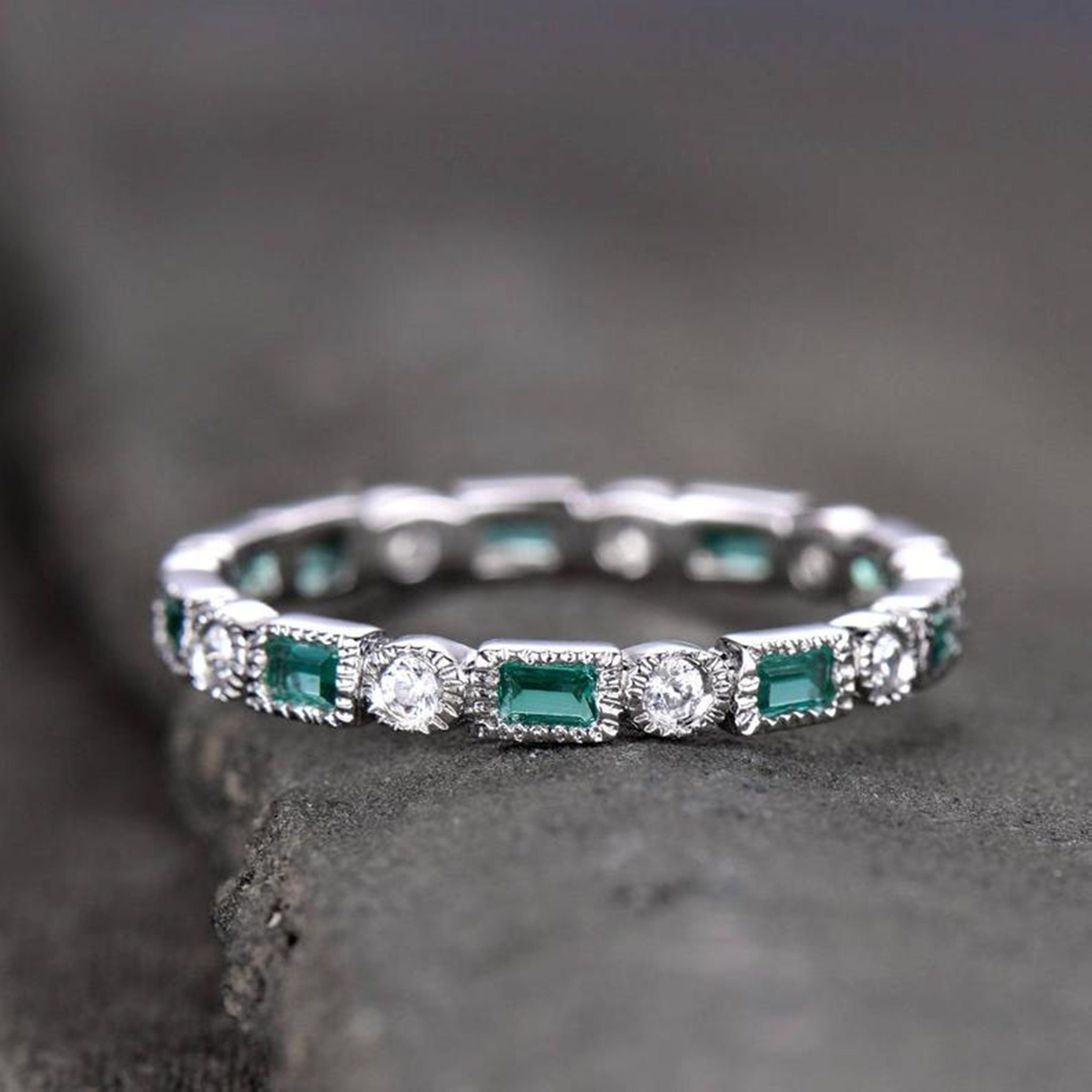 Emerald Band Emerald Wedding Band Emerald Eternity Band May Etsy