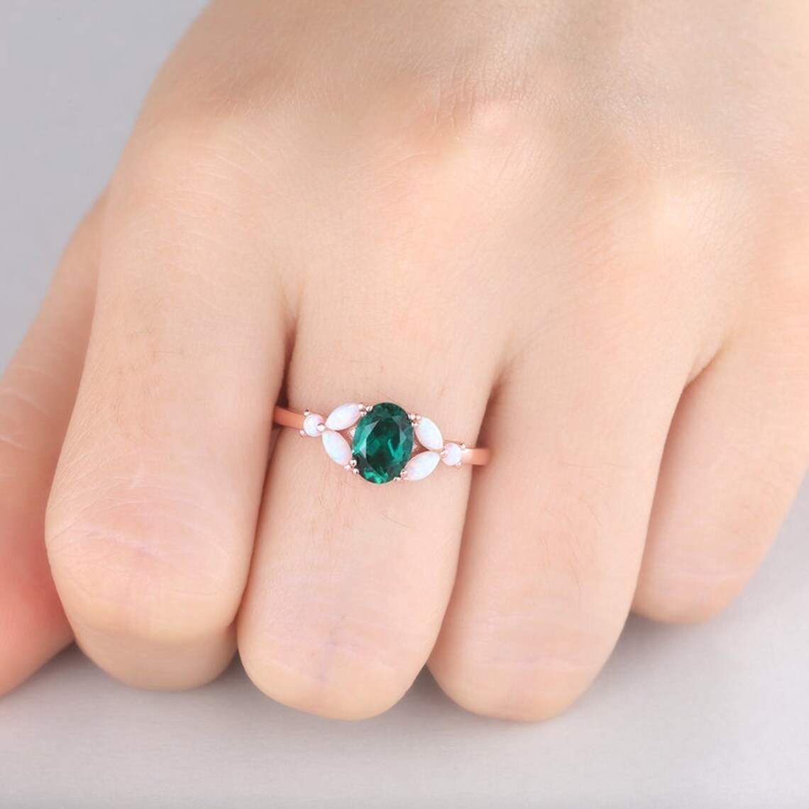 Emerald Ring 14k Rose Gold Emerald Ring Emerald Wedding Etsy