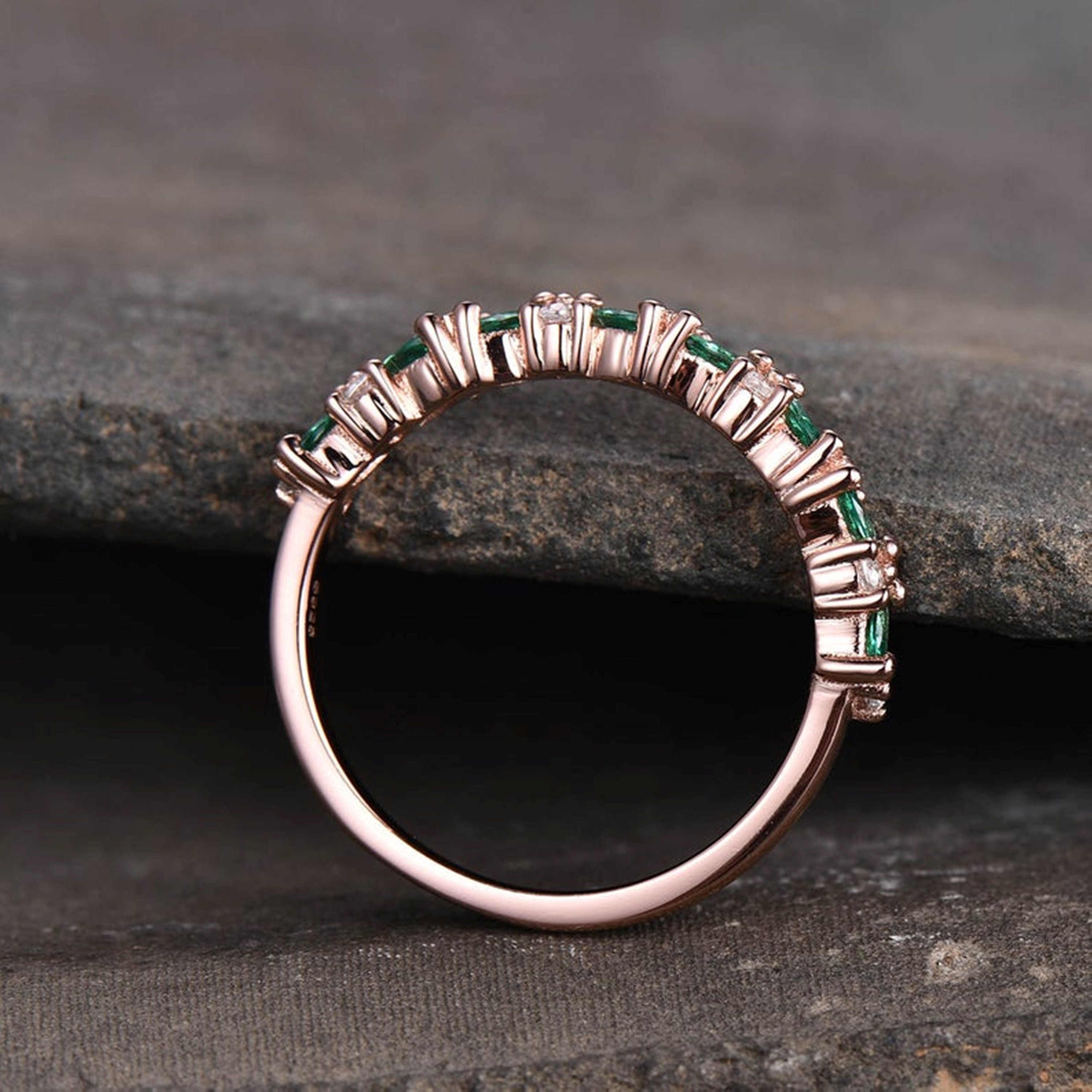 Emerald Band Rose Gold Emerald Ring Vintage Emerald Ring Etsy