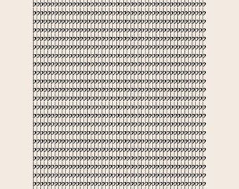 May include: A rectangular graphic print on a light beige background featuring a dense, repeating grid pattern of black lowercase letter b characters, each aligned vertically and horizontally to create a uniform, structured visual texture.