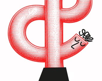 He's got his head in the Ampersand is a play on words graphic poster / print / example of contemporary wallart by Illustrator Andy Goodman.