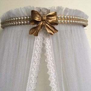 Crown Canopy lace, Girl Bed Canopy, Bed Crown, Wall Crown + Fabric Tulle Guipir