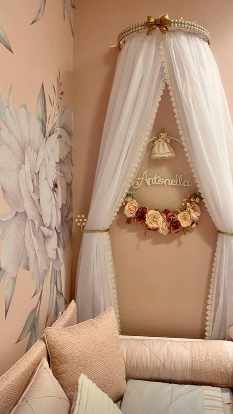 Crown Canopy Lace, Girl Bed Canopy, Bed Crown, Wall Crown Fabric Tulle