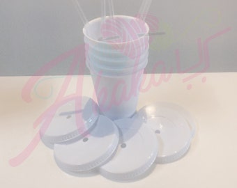 16oz White Cup | 16oz White Color Tumblers | Blank White Cups | W Lids & Straws | Reusable Cold Cup | Pack of 5 | Fast Ship USA