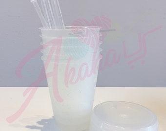 16oz Clear Glitter Cup | 16oz Glitter Clear Tumblers | Blank Clear Cups | W Lids & Straws | Reusable Cold Cup | Pack of 5 | Fast Ship USA