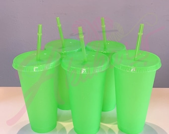 24oz Green Glitter Cup | 24oz Green Glitter Tumbler | Blank Glitter Cup | W Lids & Straws | Reusable Cold Cup | Pack of 5 | Fast Ship USA