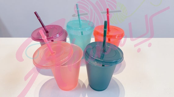16oz Glitter Cups 16oz Glitter Colors Tumbler Glitter Color Cup 16oz Cups W  Lids & Straws Reusable Fast Ship USA Pack of 5 
