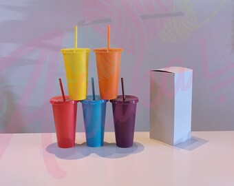 24oz Glitter Cups | 24oz Glitter Solid Color Tumbler | Glitter Color Cup | 24oz Cups W Lids & Straws | Reusable | Fast Ship USA | Pack of 5