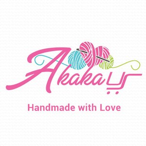 May include: A pink, green, and blue yarn ball with a knitting needle, with the text "Akaka" in pink cursive and "Handmade with Love" in black text below.