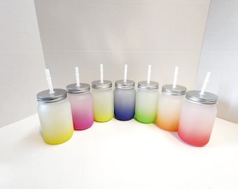 17oz Gradient Masson Jar, Sublimation Glass Jar, Sublimation Blank , Frosted Glass for Sublimation, Sublimation Blank, Sublimation Cups