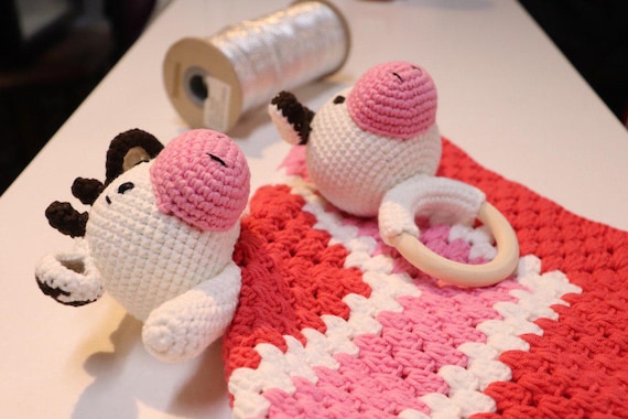 Buy Baby Comforter Set crochet Cow Rattle comforter Blanket