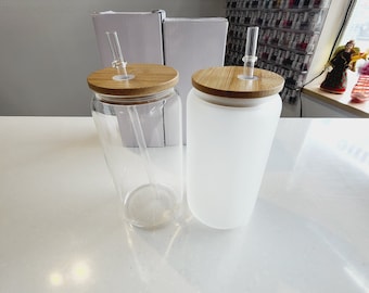 16oz Sublimation Glass Tumbler (Clear or Frosted) | Glass Jar | Glass Can | Sublimation Blanks | FAST SHIP USA