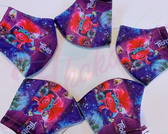 Trolls World Tour Kid Face Mask - Washable - Reuseable -  Children Kids Face Mask - Breathable - 3 layers - 5 to 12 yo - Fast Shipping USA