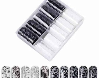 AkakaUS - Nail Foil Transfer Sticker | Flower B&W Nail Art Stickers Tips Wraps Foil Transfer Adhesive Glitters Acrylic DIY Decoration