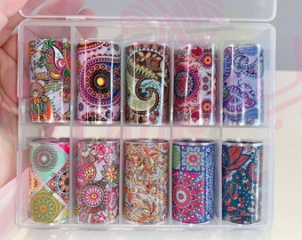 Mandala Nail Foil Transfer Sticker | Flower Nail Art Tips Wraps Foil Transfer Adhesive Glitters Acrylic DIY Decoration | Fast Ship USA