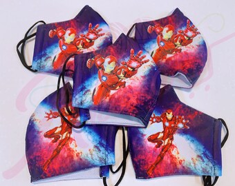 Iron Man Face Child Face Mask - Washable - Breathable - Reuseable - Child Face Mask - Cotton - 3 layers - 10yo + - Fast Shipping USA