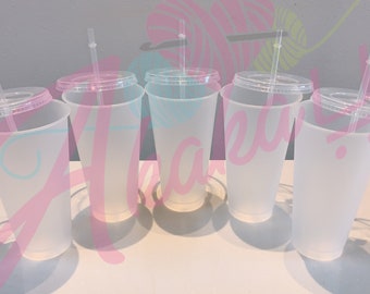 24oz Clear Cup | 24oz Clear Color Tumblers | Blank Clear Cups | W Lids & Straws | Reusable Cold Cup | Pack of 5 | Fast Ship USA