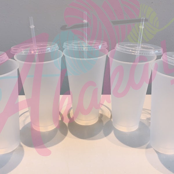 24oz Clear Cup | 24oz Clear Color Tumblers | Blank Clear Cups | W Lids & Straws | Reusable Cold Cup | Pack of 5 | Fast Ship USA