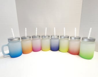 17oz Gradient Masson Jar With Handle, Sublimation Glass Jar, Sublimation Blank , Frosted Glass for Sublimation, Sublimation Blank