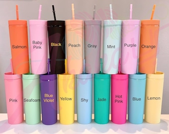 16oz Pastel Skinny Straight Tumbler | Matte Tumbler with Straw | Customizable Blank Tumblers | Bulk with Lids and Straws | Fast Shipping USA