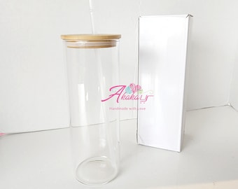 25oz Clear Glass Straight Sublimation Tumblers with Bamboo Lid, Sublimation Tumblers, Sub Blank, Sublimation Glass | FAST SHIPPING USA
