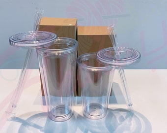16oz Clear Tumbler | Clear Tumbler with Straw | Blank | Customizable Blank Tumblers with Lids and Straws | Fast Shipping USA - In Bulk