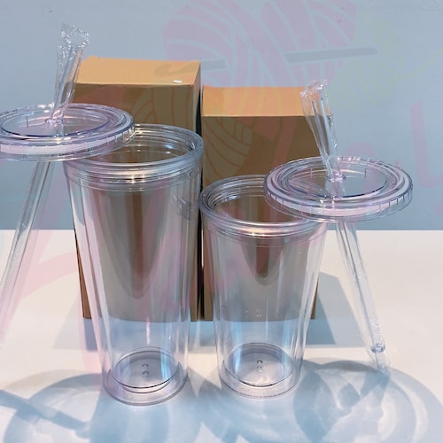 Clear Acrylic 16oz Skinny Tumblers With Straw Blank Tumblers Etsy