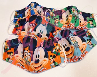 Mickey Mouse Kid Face Mask - Donald Duck Child Face Mask - Washable - Breathable - Reuseable - 3 layers - 5 to 12yo  - Fast Shipping USA